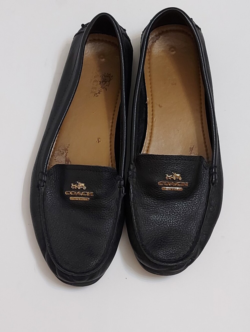 Coach Black Leather Logo Penny Loafers